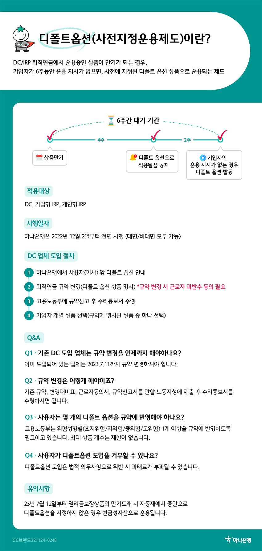 퇴직연금 제도 가입자(DC/IRP) 디폴트 옵션 의무 도입